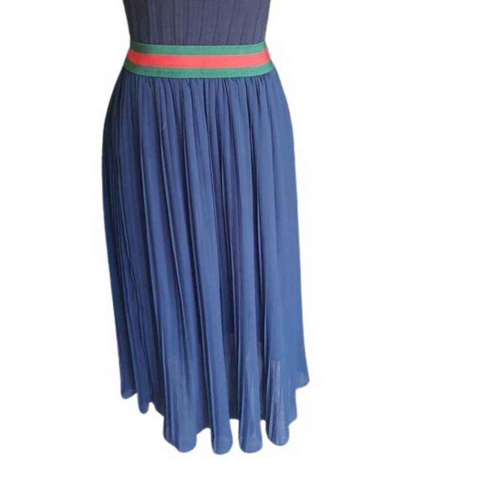 Women’s Navy Maxi Dress with Red-Green Waistband - Picture 3 of 15